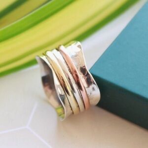 Three Tone 925 Sterling Silver Spinner Ring